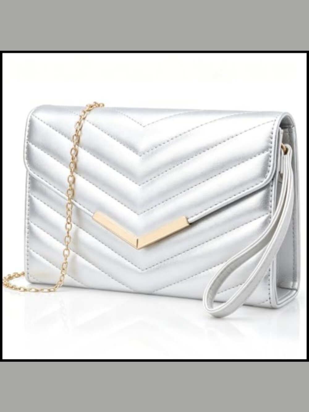 Quilted PU Leather Clutch Purse Evening Bag with Wristlet Strap and Chain